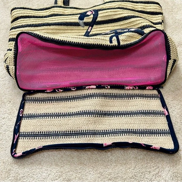 Vera Bradley Flamingo Applique Straw Beach Shoulder Tote Bag - Picture 7 of 16